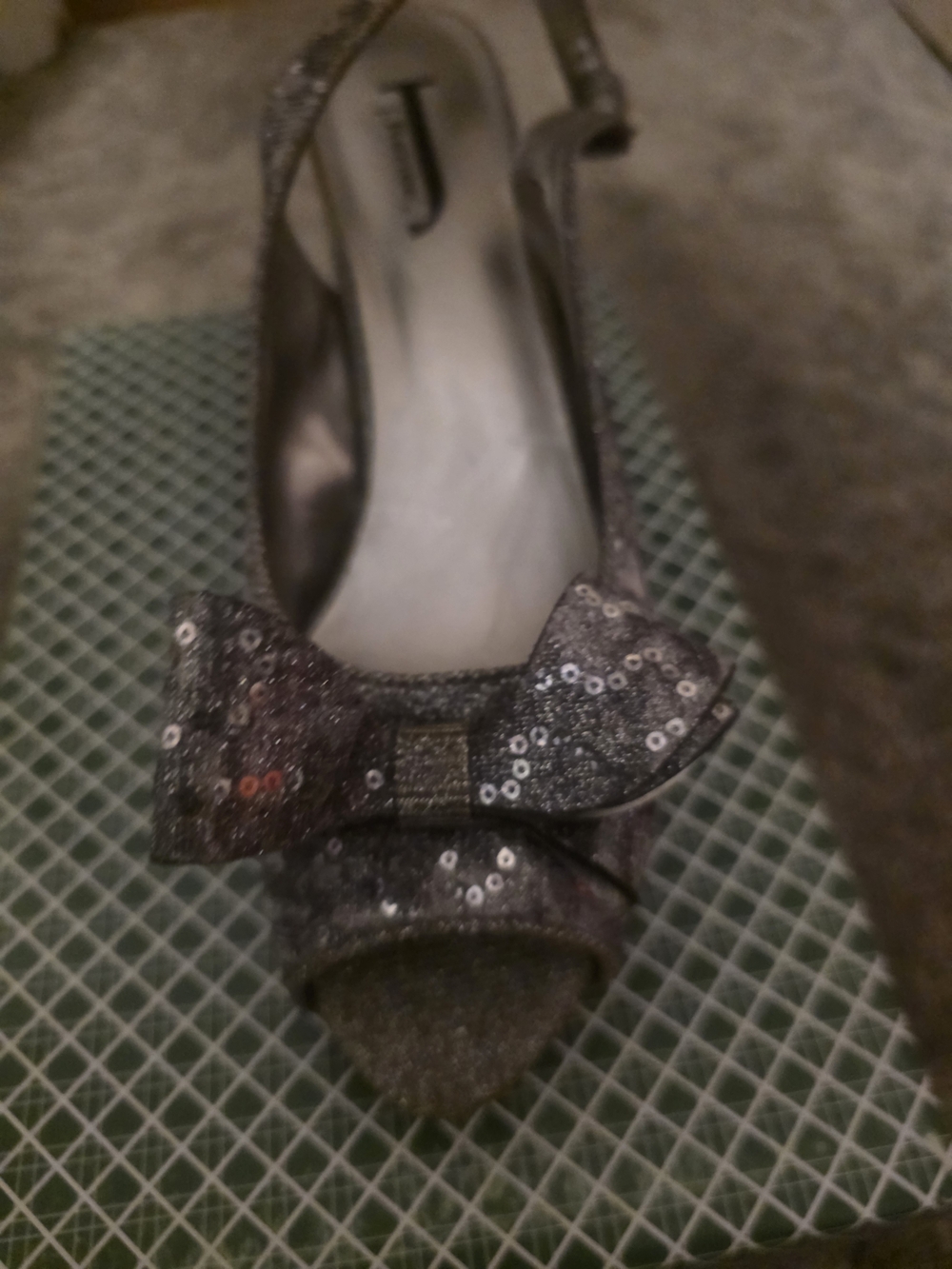J.Renee Black Sequin Bow Peep-Toe Slingback Heels